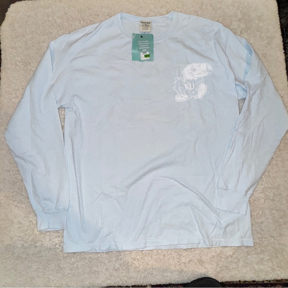 University of Kansas Hanes Light Blue Long Sleeve Men's Tee NWT